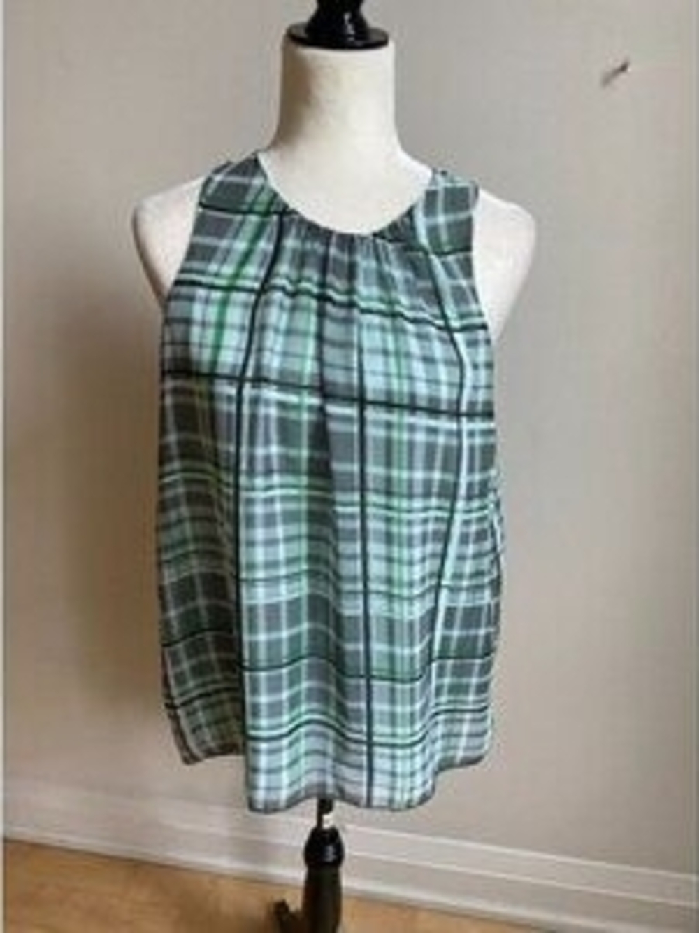 Plaid Sleeveless Halter Top in Green and Gray